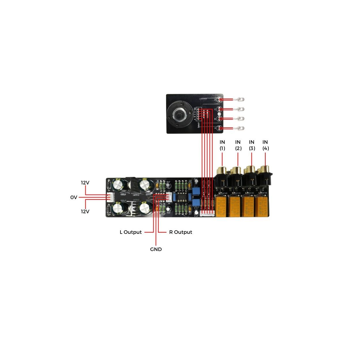 Module préamplificateur 2x NE5532 4 entrées