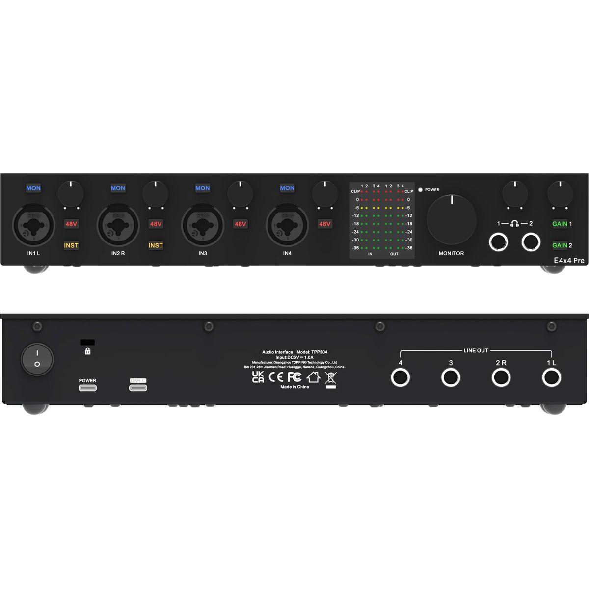 TOPPING PROFESSIONAL E4X4 PRE Interface Audio USB 4 Entrées 4 Sorties 24bit 192kHz