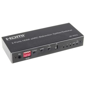 Sélecteur HDMI / Splitter eARC 4K60Hz HDMI 2x1 eARC 1x2 vers optique Toslink et SPDIF Coaxial